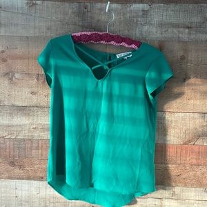 Pink Rose Green Blouse